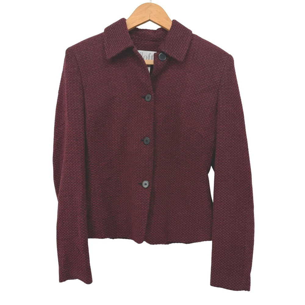 Ann Taylor Loft Tweed Patterned Career Blazer Wool Blend Fitted Elevated Size 2